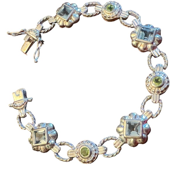 Sterling silver 925 FAS fancy blue crystal facet link bracelet - Picture 2 of 5